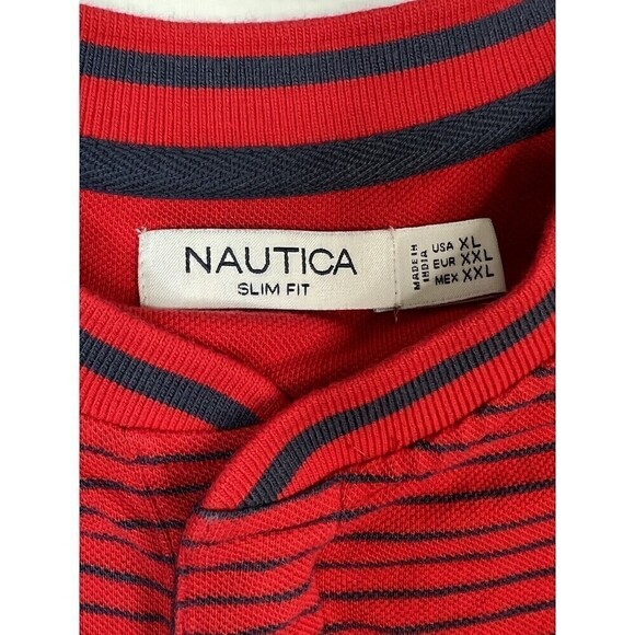 NAUTICA Men's Slim Fit Red Navy Stripe Henley S/S Polo Hidden Snaps Size XL - Picture 5 of 8